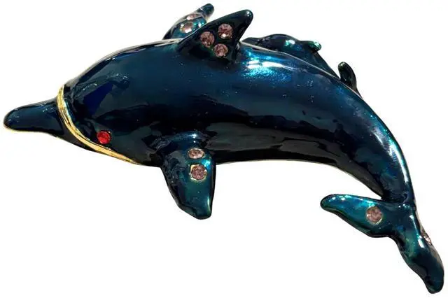 Alt view image 2 of 4 - Ocean Marine Dolphin Mom and Baby Jeweled Enameled Trinket Box