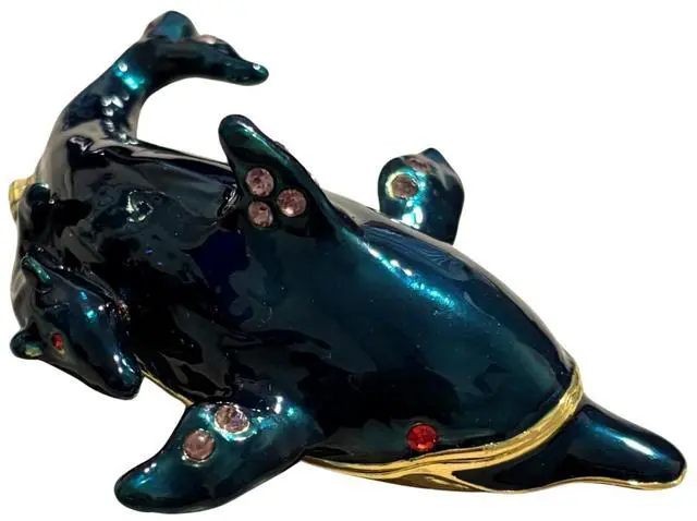 Alt view image 3 of 4 - Ocean Marine Dolphin Mom and Baby Jeweled Enameled Trinket Box