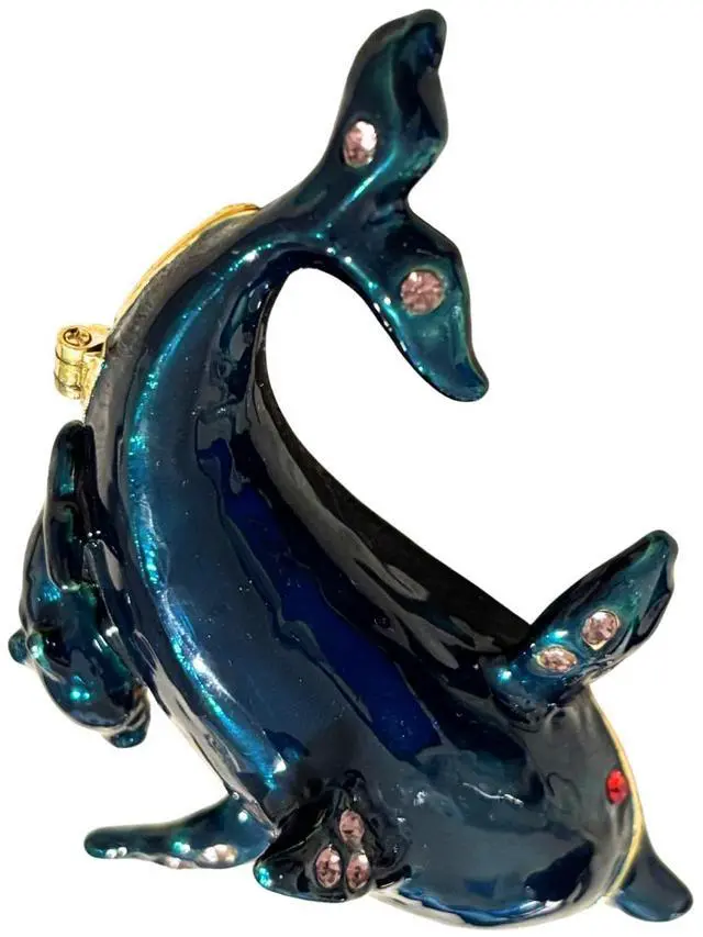 Alt view image 4 of 4 - Ocean Marine Dolphin Mom and Baby Jeweled Enameled Trinket Box