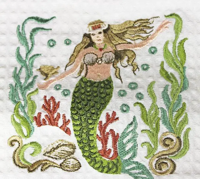 Alt view image 2 of 2 - Coastal Ocean Mermaid Cotton Waffle Weave Kitchen Dish Towel