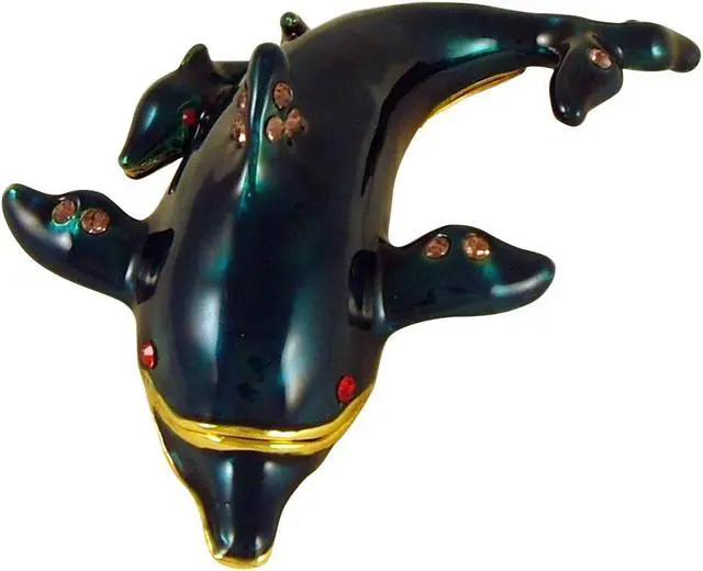 Main image of Ocean Marine Dolphin Mom and Baby Jeweled Enameled Trinket Box