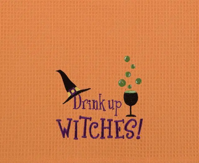 Alt view image 2 of 2 - Drink Up Witches! Funny Halloween Orange Waffle Weave Kitchen Towel