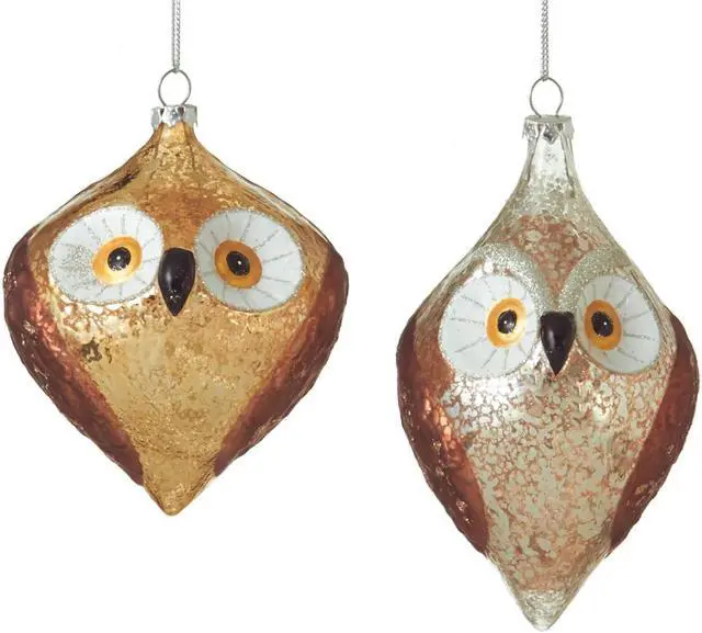 Main image of Brown Gold and Silver Pair of Wise Owls Holiday Ornaments Set of 2 Midwest CBK