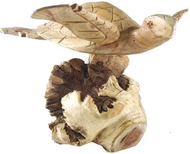 Main image of Coastal Hand Carved Sea Turtle Figurine on Parawood Base
