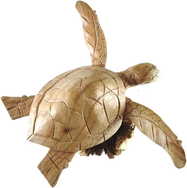 Alt view image 3 of 3 - Coastal Hand Carved Sea Turtle Figurine on Parawood Base