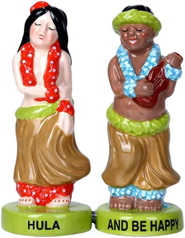 Main image of Hawaiian Hula Dancer Ukulele Musician Ceramic Magnetic Salt Pepper Shaker Set