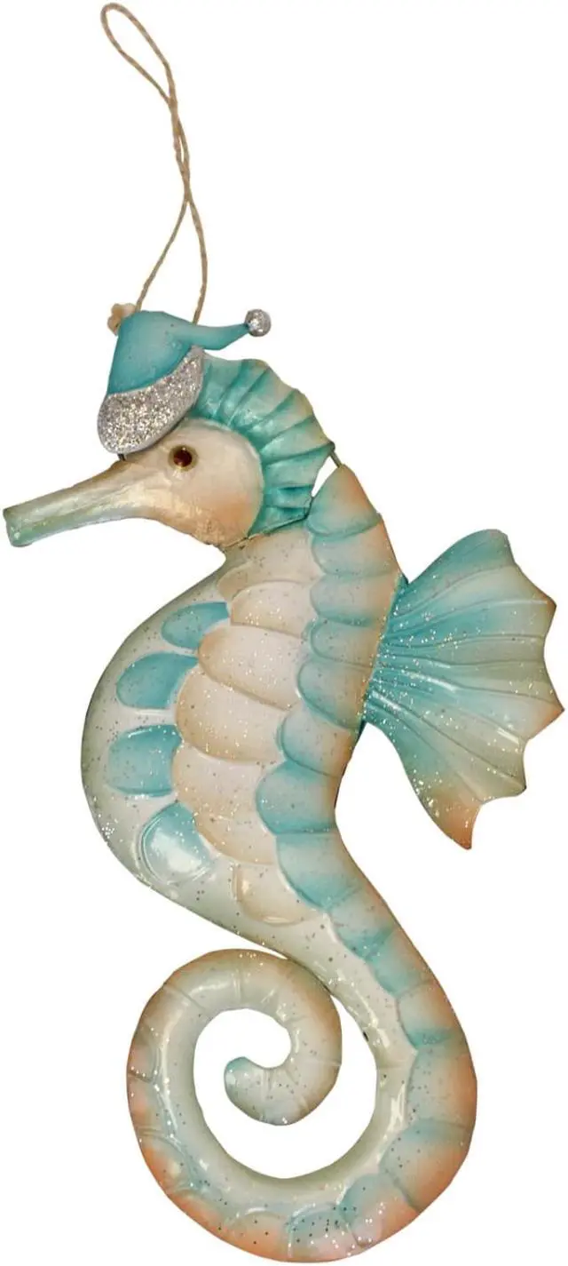 Main image of Beachcombers Seahorse with Santa Hat Christmas Holiday Ornament Metal 8.5 Inches