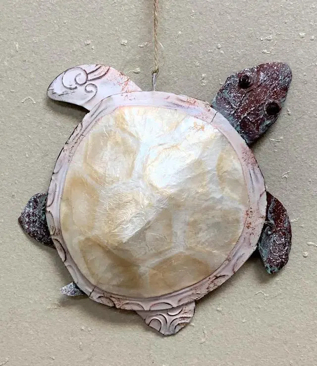 Alt view image 4 of 4 - Sandy Bottom Sea Turtle Christmas Holiday Ornament Metal