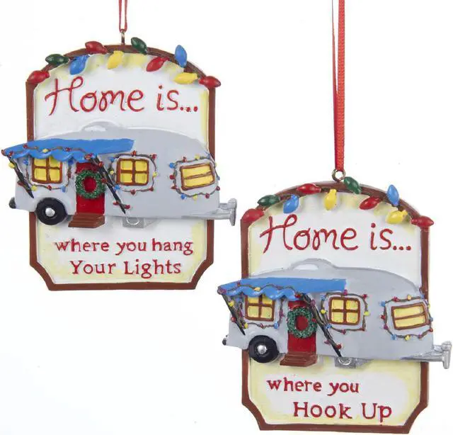 Main image of Kurt Adler Decked Out RV Camper Home is Where You Hook Up Ornaments Set of 2