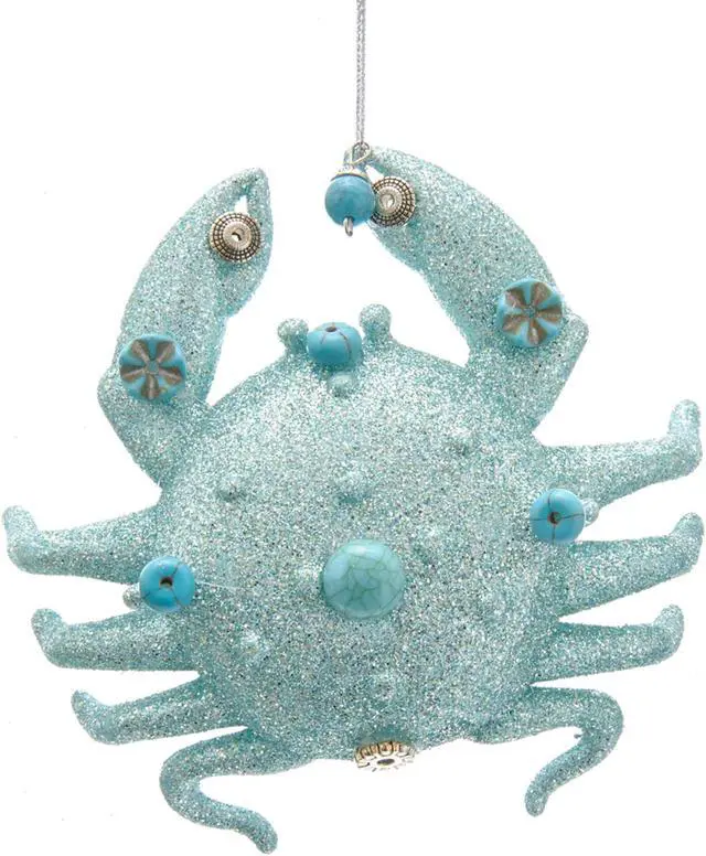 Main image of Blue Crab with Glitter and Beads Christmas Holiday Ornament 4.25 Inches
