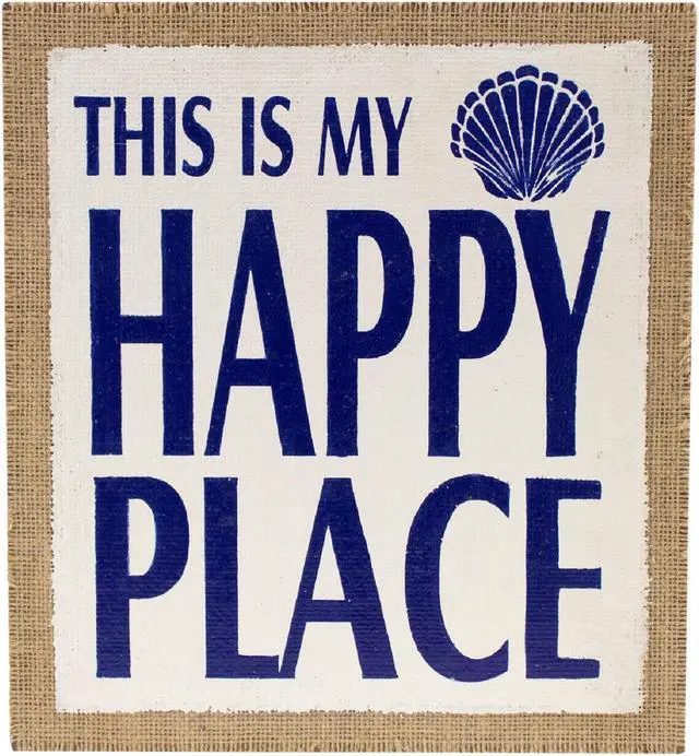 Main image of This Is My Happy Place Seashell Burlap on Wood 11 Inch Wall Tabletop Decor