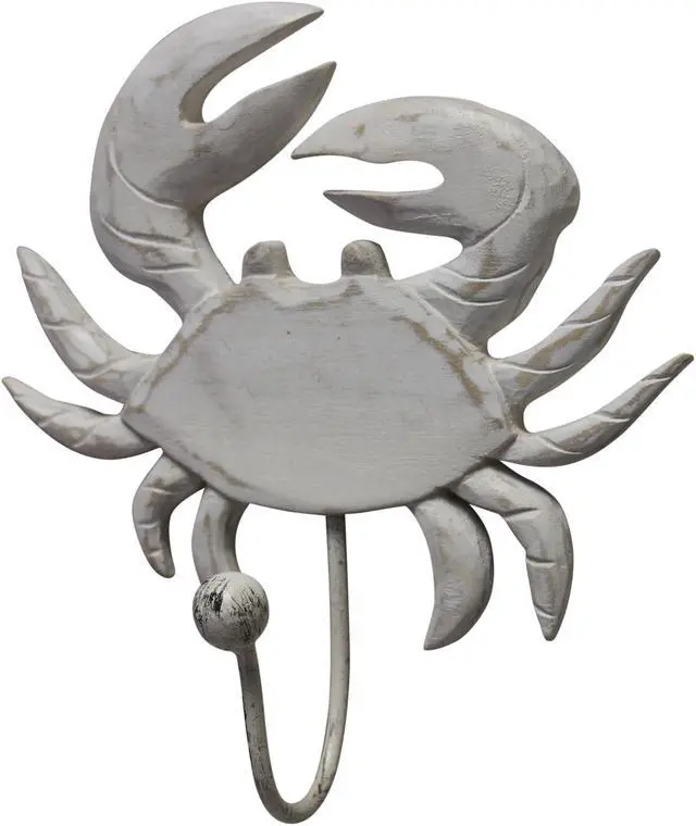 Alt view image 2 of 2 - Crab Carved Whitewashed Wood Wall Single Hook 8.5 Inch