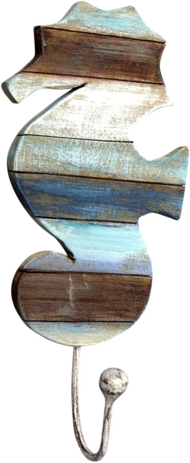 Main image of Coastal Seahorse Single Hook Wall Hanger Hand Carved Wood Wall Decor