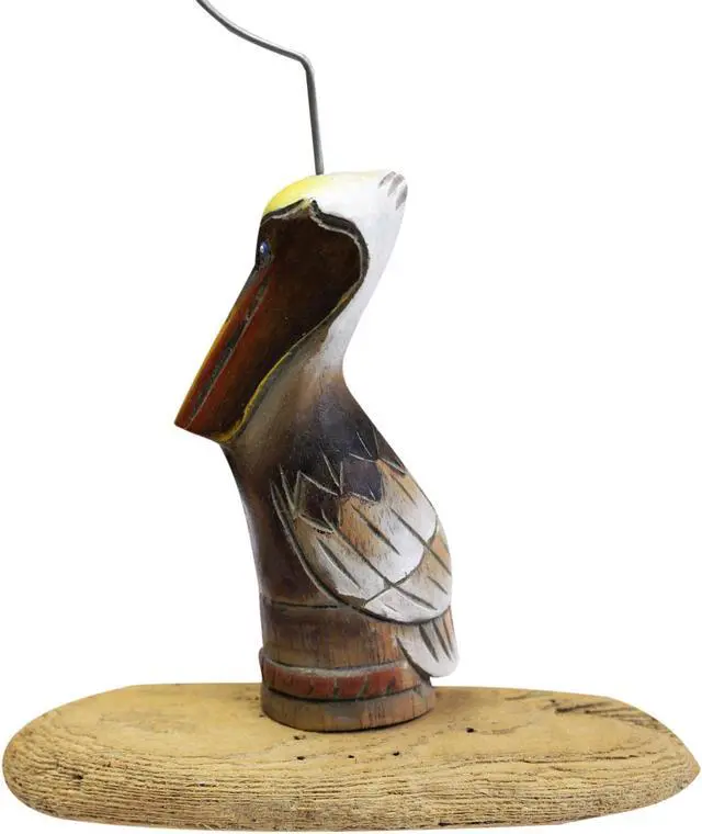 Alt view image 2 of 3 - Pelican on Piling with Driftwood Desktop Photo Holder Hand Carved