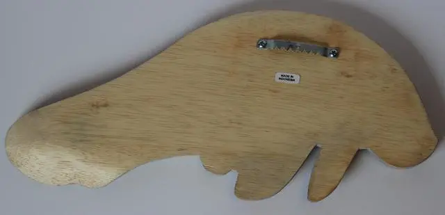 Alt view image 2 of 2 - Manatee Mother With Baby Carved Wood Wall Plaque 14 Inches Natural Finish