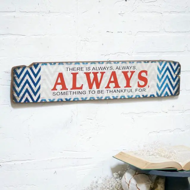 Alt view image 2 of 2 - Always Something To Be Thankful For Wood Sign 24 Inches Blue Chevron Print