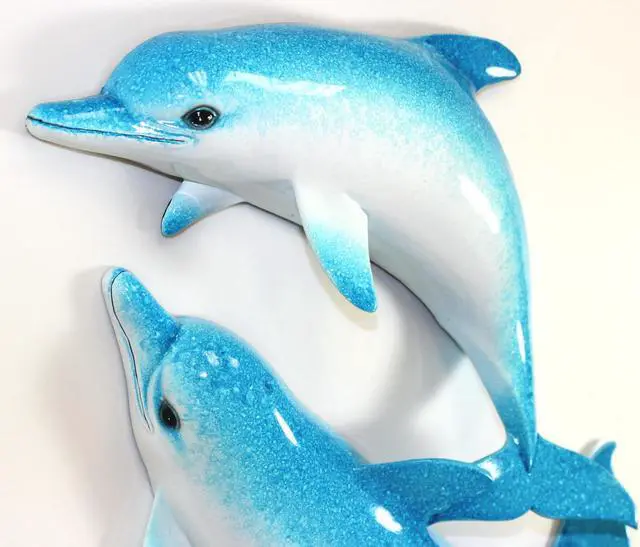 Alt view image 2 of 2 - Swimming Blue Double Dolphins Wall Decor 18 Inch Plaque
