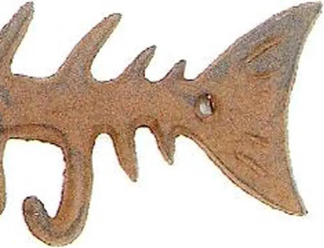Alt view image 4 of 4 - Antique Reproduction Cast Iron Fish Bones Wall Hook Peg