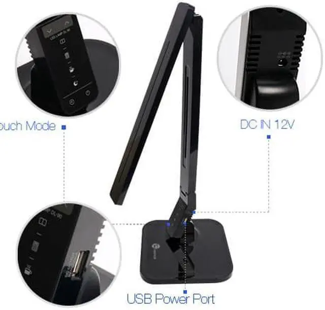 Alt view image 2 of 10 - TaoTronics TT-DL01 Elune Eco-Friendly Multi-function Natural Light LED Desk Lamp with Built-in USB Charging Port - Black