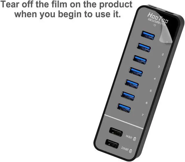 Alt view image 7 of 10 - HooToo® HT-UH010 7-Port USB 3.0 Hub with 2 Smart-Charging Ports for iPad, iPhone, Smart Phones & Tablets (Latest VIA VL812 Chipset, 12V/5A Power Adapter, 3.3ft USB Data Cable)