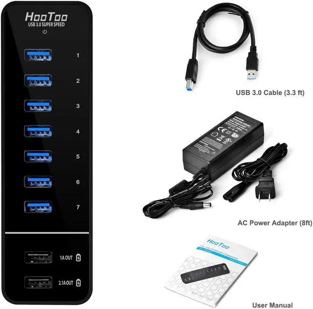 Alt view image 6 of 10 - HooToo® HT-UH010 7-Port USB 3.0 Hub with 2 Smart-Charging Ports for iPad, iPhone, Smart Phones & Tablets (Latest VIA VL812 Chipset, 12V/5A Power Adapter, 3.3ft USB Data Cable)