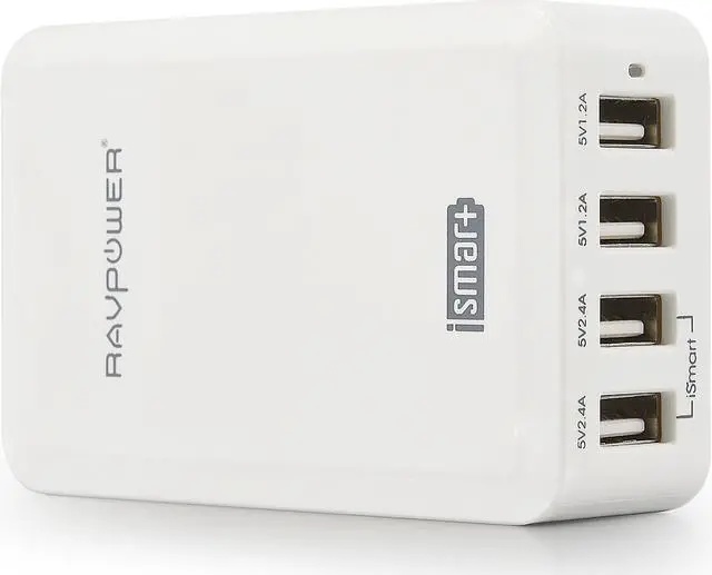 Alt view image 4 of 5 - RAVPower 40W/7.2A 4-Port iSmart USB Wall Charger / USB Desktop Rapid Charging Station for iPhone 6 plus, 6; iPad; Galaxy; Kindle; Nexus; Nokia Lumia; HTC; LG; External Battery Packs and More (White)
