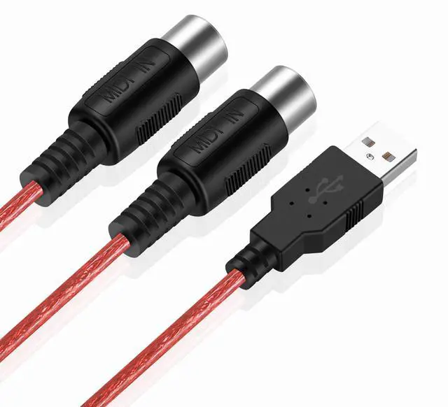 Alt view image 7 of 7 - TNP Midi to USB Cable Interface Converter - IN OUT Midi Cable Host Adapter Plug Controller Wire Cord For Keyboard Synthesizer Device to Mac Pc Computer Laptop iPad iPhone Music Studio (Red 6 FT)