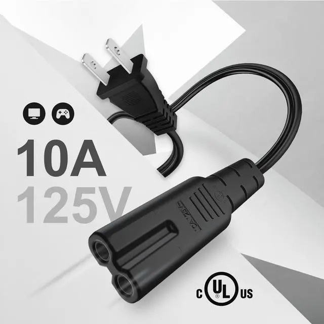 Alt view image 3 of 6 - 2 Prong Power Cord NEMA 1-15P to IEC320 C7 2 Slot Nonpolarized Power Cord,  Figure 8 Shotgun Power Cord Replacement for PS4, PS3 Slim, Printers, LG, Apple, Samsung, TCL TV, etc (6 Feet, Black)