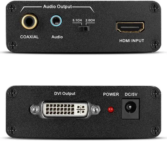 Alt view image 4 of 5 - HDMI to DVI Converter with Audio Out - HDMI to DVI Video Audio Adapter Sound Splitter to 3.5mm AUX Auxiliary / 2 RCA Stereo & Coaxial Output Jack Connector Plug, 1080P 720P, 5.1 & 2 Channel