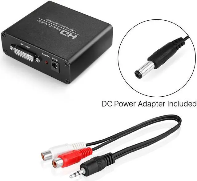Alt view image 5 of 5 - HDMI to DVI Converter with Audio Out - HDMI to DVI Video Audio Adapter Sound Splitter to 3.5mm AUX Auxiliary / 2 RCA Stereo & Coaxial Output Jack Connector Plug, 1080P 720P, 5.1 & 2 Channel
