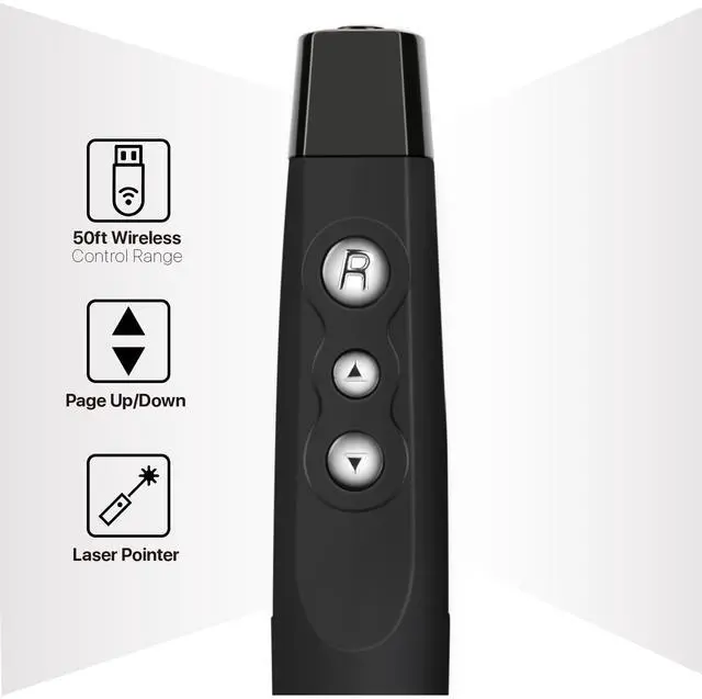 Alt view image 2 of 7 - Wireless Presenter with Infrared Indicator Light, Presentation Remote Control PPT Slides Clicker with 2.4GHz USB Dongle and Storage Pouch for Powerpoint, Lectures, Laptop Computer