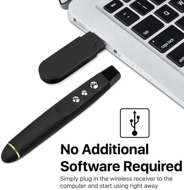 Alt view image 3 of 7 - Wireless Presenter with Infrared Indicator Light, Presentation Remote Control PPT Slides Clicker with 2.4GHz USB Dongle and Storage Pouch for Powerpoint, Lectures, Laptop Computer