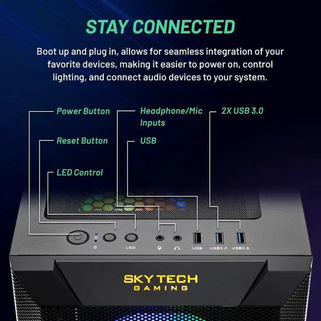 Alt view image 4 of 7 - Skytech Chronos Gaming PC Desktop INTEL Core i5 12400F 2.5 GHz, NVIDIA RTX 4060, 1TB NVME SSD, 16GB DDR4 RAM 3200, 650W GOLD PSU, 11AC Wi-Fi, Windows 11 Home 64-bit