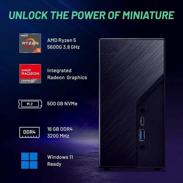 Alt view image 2 of 7 - Skytech Mini PC X1 Gaming PC Desktop AMD Ryzen 5 5600G 3.9 GHz, AMD Radeon Graphics, 1TB NVME SSD, 16GB DDR4 RAM 3200, AC Adaptor, 11AC Wi-Fi, Windows 11 Home 64-bit