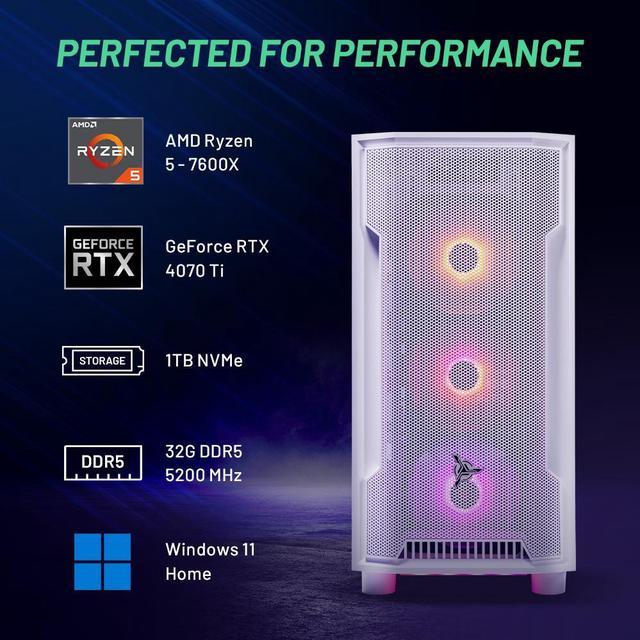 Skytech Archangel Gaming PC Desktop AMD Ryzen 5 7600X 4.7 GHz, NVIDIA RTX  4070 Ti, 1TB NVME SSD, 32GB DDR5 RAM RGB, 850W GOLD PSU, 240mm AIO, 11AC  Wi-Fi, Windows 11 Home