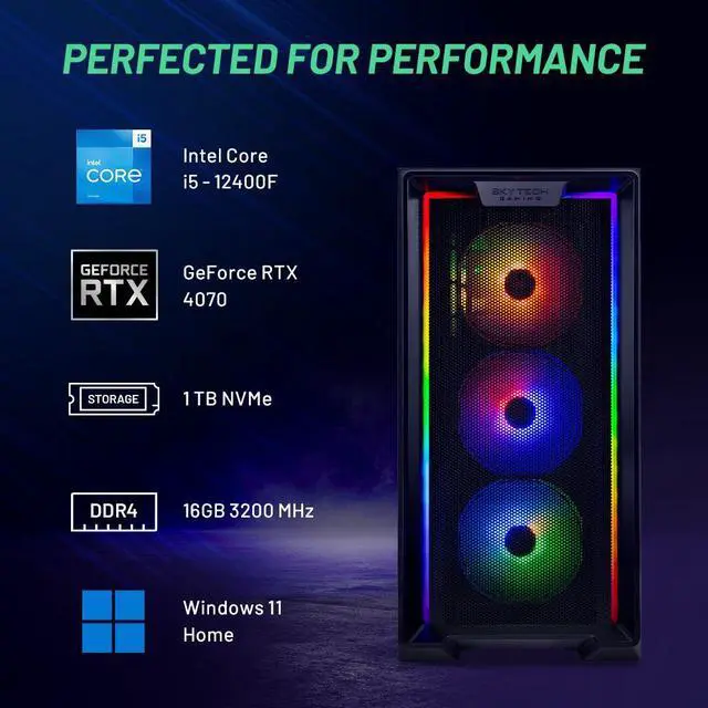 Alt view image 3 of 7 - Skytech Nebula Gaming PC Desktop INTEL Core i5 12400F 2.5 GHz, NVIDIA RTX 4070, 1TB NVME SSD, 16GB DDR4 RAM 3200, 650W GOLD PSU, 11AC Wi-Fi, Windows 11 Home 64-bit