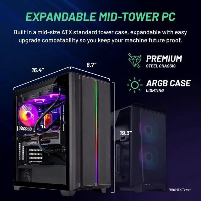 Alt view image 7 of 7 - Skytech Siege Gaming PC Desktop AMD Ryzen 7 5800X 3.8 GHz, NVIDIA RTX 4070 Ti, 1TB NVME SSD, 16GB DDR4 RAM 3200, 850W GOLD PSU, 360mm AIO, 11AC Wi-Fi, Windows 11 Home 64-bit