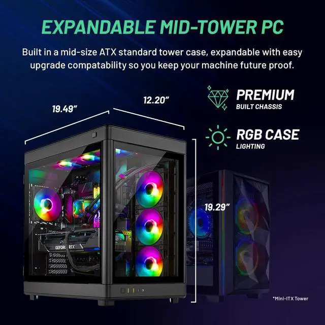 Alt view image 6 of 7 - Skytech Prism Gaming PC, Intel i9 14900K 3.2 GHz, RTX 4070 Ti, 1TB NVME Gen4, 32GB DDR5 RAM RGB, 1000W GOLD ATX 3.0 PSU Wi-Fi, Win 11 Home, RGB Keyboard and RGB Mouse Included