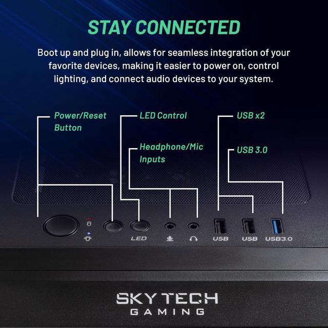 Alt view image 4 of 6 - Skytech Chronos Mini Gaming PC, Ryzen 5 5600G 3.9 GHz, AMD Radeon, 500GB NVME, 16GB DDR4 RAM 3200, 650W GOLD PSU Wi-Fi, Win 11 Home, RGB Keyboard and RGB Mouse Included
