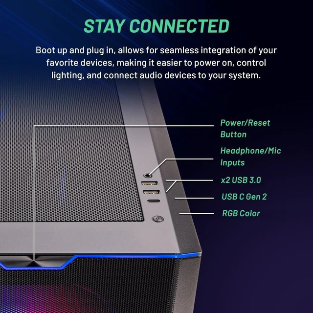 Alt view image 4 of 7 - Skytech Eclipse Gaming PC, Ryzen 7 7800X3D 4.2 GHz, RTX 4080 Super, 2TB NVME Gen4, 32GB DDR5 RAM RGB, 1000W GOLD ATX 3.0 PSU, Wi-Fi, Win 11 Home