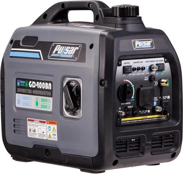Alt view image 8 of 14 - Pulsar Products GD400BN, 4000W Portable super-quiet Dual Fuel & Parallel Capability, CARB Compliant Inverter Generator, ultra-lightweight and RV Ready, 4000-Watt Gray