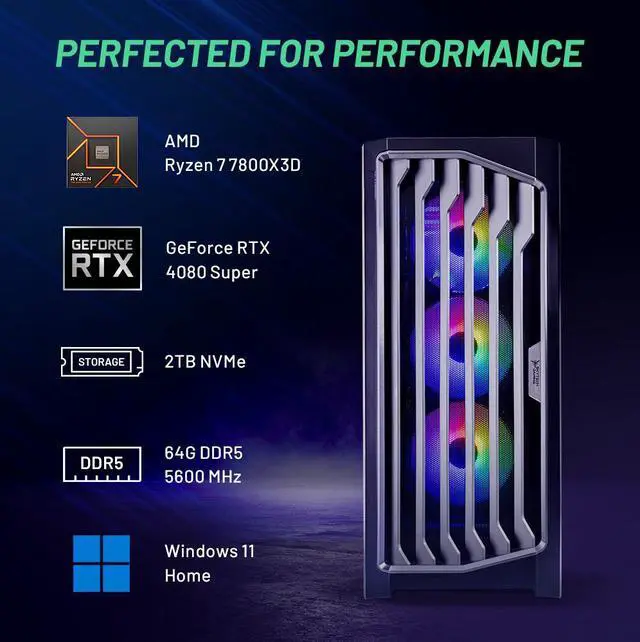 Alt view image 3 of 7 - Skytech Legacy Gaming PC, Ryzen 7 7800X3D 4.2 GHz, NVIDIA RTX 4080 Super,16GB GDDR6X,DLSS 3, AI Enhancement Ready,360mm AIO,2TB Gen4 SSD, 64GB DDR5 5600 RGB, 1000W GOLD ATX 3.0,Wi-Fi, Win 11 Home