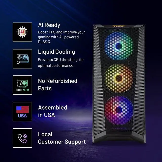 Alt view image 2 of 7 - Skytech Chronos 2 Gaming PC, Intel Core i7-14700K, NVIDIA GeForce RTX 4070, 1TB NVME Gen4, 32GB DDR5 5200 RGB, 850W Gold, Windows 11 Home, Includes RGB Keyboard and Mouse