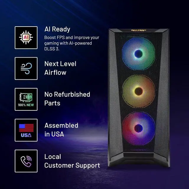 Alt view image 2 of 7 - Skytech Chronos Gaming PC Desktop INTEL Core i5 13400F 2.5 GHz, NVIDIA RTX 4070, 1TB NVME SSD, 32GB DDR5 RAM RGB, 750W GOLD PSU, 11AC Wi-Fi, Windows 11 Home 64-bit