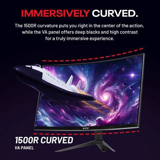 Alt view image 6 of 7 - Skytech Gaming 27-inch Curved Gaming Monitor up to 180Hz, QHD 2K(2560 x 1440), 3.7ms Response Time, 1500R VA Panel, FreeSync & G-Sync Support, Swivel Tilt Height Pivot Adjustable, HDMI & DisplayPort