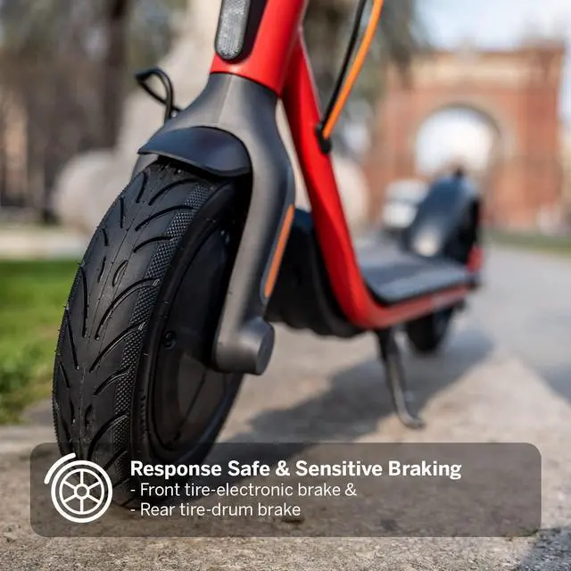 Alt view image 7 of 7 - Segway Ninebot D28U Electric Kick Scooter, 10-inch Pneumatic Tire, Foldable Commuter Electric Scooter for Adults, Dual Brake, Black & Red