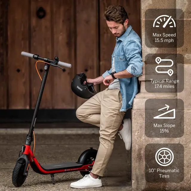 Alt view image 5 of 7 - Segway Ninebot D28U Electric Kick Scooter, 10-inch Pneumatic Tire, Foldable Commuter Electric Scooter for Adults, Dual Brake, Black & Red