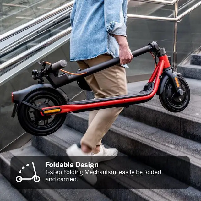 Alt view image 3 of 7 - Segway Ninebot D28U Electric Kick Scooter, 10-inch Pneumatic Tire, Foldable Commuter Electric Scooter for Adults, Dual Brake, Black & Red