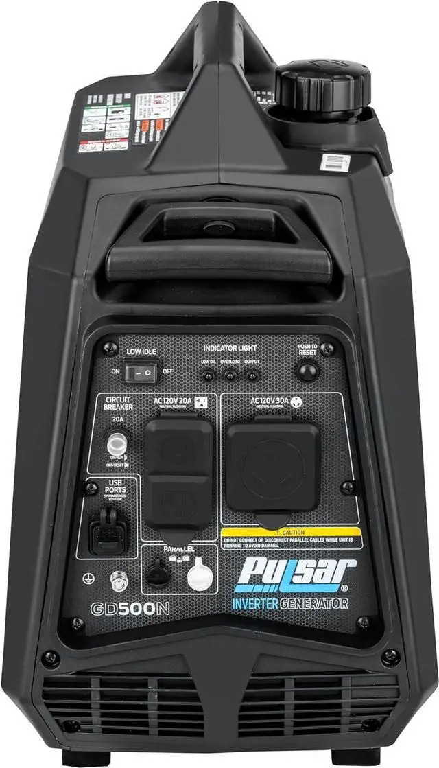 Alt view image 2 of 6 - Pulsar Products GD500N, 5000W Portable Super-Quiet Inverter Generator with Telescopic Handle and Wheel, RV-Ready, CARB Compliant, Parallel Ready