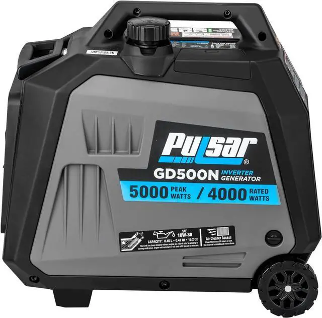 Alt view image 3 of 6 - Pulsar Products GD500N, 5000W Portable Super-Quiet Inverter Generator with Telescopic Handle and Wheel, RV-Ready, CARB Compliant, Parallel Ready